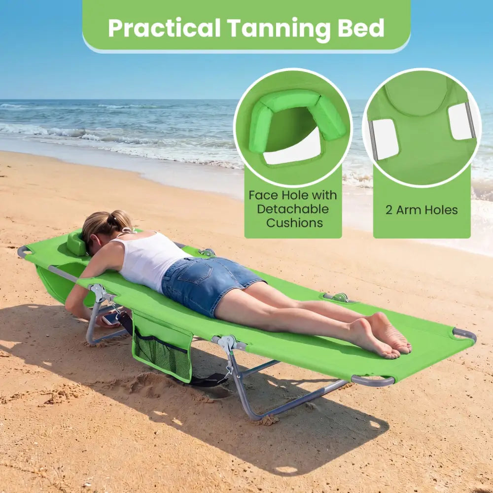 Folding Beach Lounge Chair with Adjustable Backrest for Lawn-Green - Green - Beach & Lawn Chairs