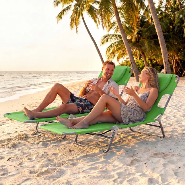 Folding Beach Lounge Chair with Adjustable Backrest for Lawn-Green - Green - Beach & Lawn Chairs