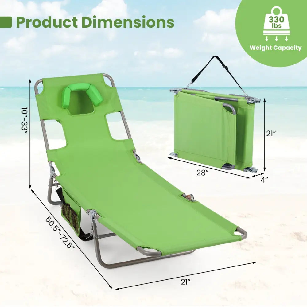 Folding Beach Lounge Chair with Adjustable Backrest for Lawn-Green - Green - Beach & Lawn Chairs