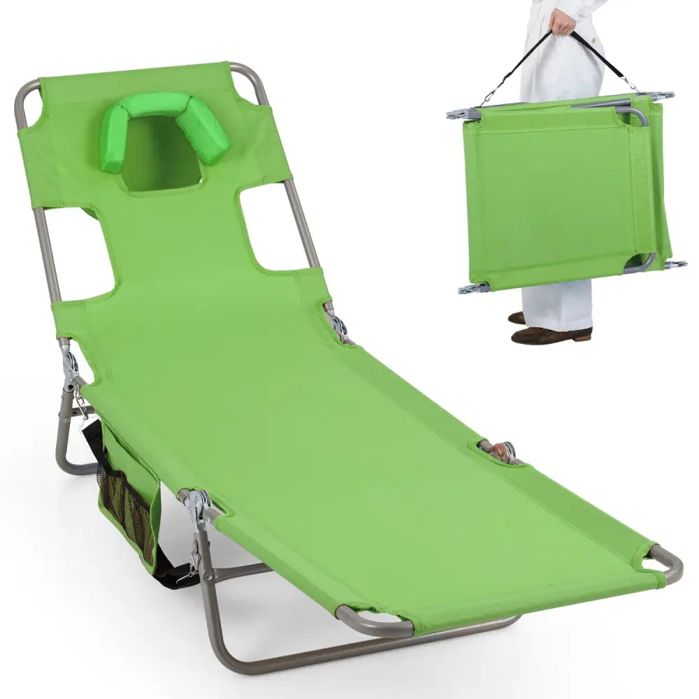 Folding Beach Lounge Chair with Adjustable Backrest for Lawn-Green - Green - Beach & Lawn Chairs