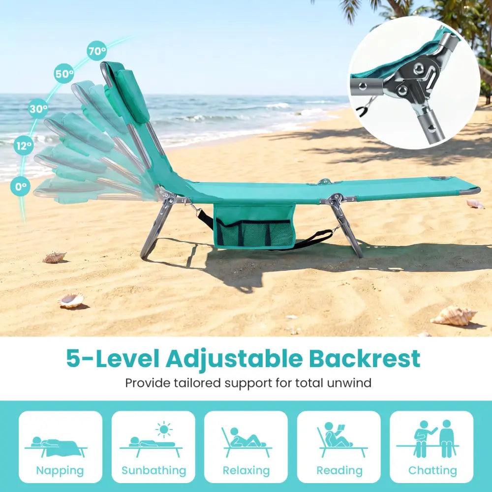 Folding Beach Lounge Chair with Adjustable Backrest for Lawn-Light Green - Light Green - Beach & Lawn Chairs