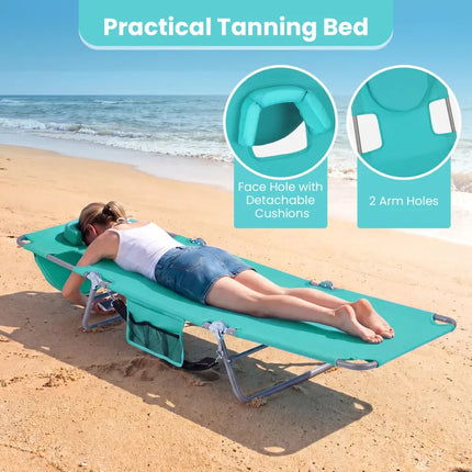 Folding Beach Lounge Chair with Adjustable Backrest for Lawn-Light Green - Light Green - Beach & Lawn Chairs