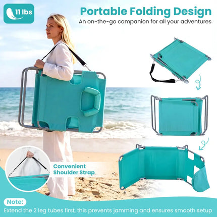 Folding Beach Lounge Chair with Adjustable Backrest for Lawn-Light Green - Light Green - Beach & Lawn Chairs