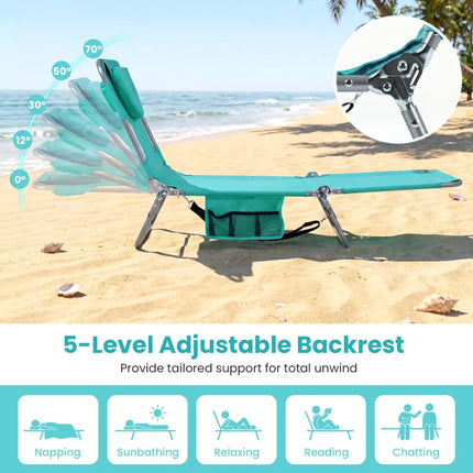Folding Beach Lounge Chair with Adjustable Backrest for Lawn-Light Green - Light Green - Beach & Lawn Chairs