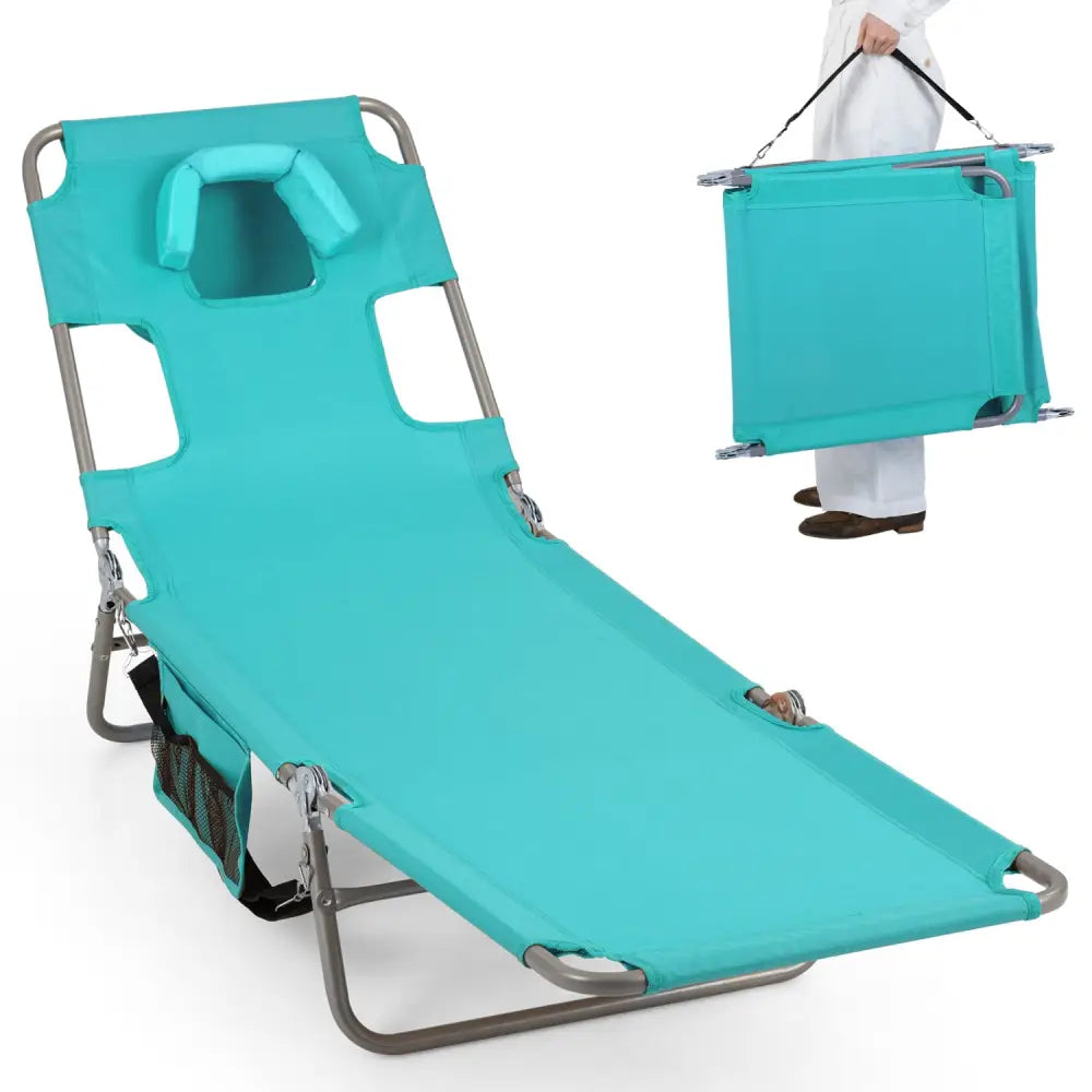 Folding Beach Lounge Chair with Adjustable Backrest for Lawn-Light Green - Light Green - Beach & Lawn Chairs