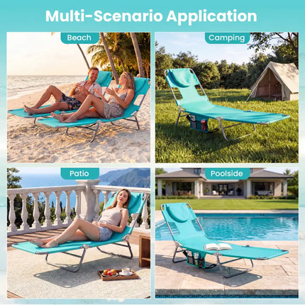 Folding Beach Lounge Chair with Adjustable Backrest for Lawn-Light Green - Light Green - Beach & Lawn Chairs