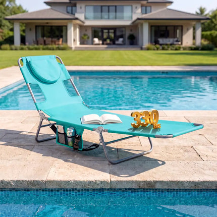 Folding Beach Lounge Chair with Adjustable Backrest for Lawn-Light Green - Light Green - Beach & Lawn Chairs