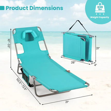 Folding Beach Lounge Chair with Adjustable Backrest for Lawn-Light Green - Light Green - Beach & Lawn Chairs