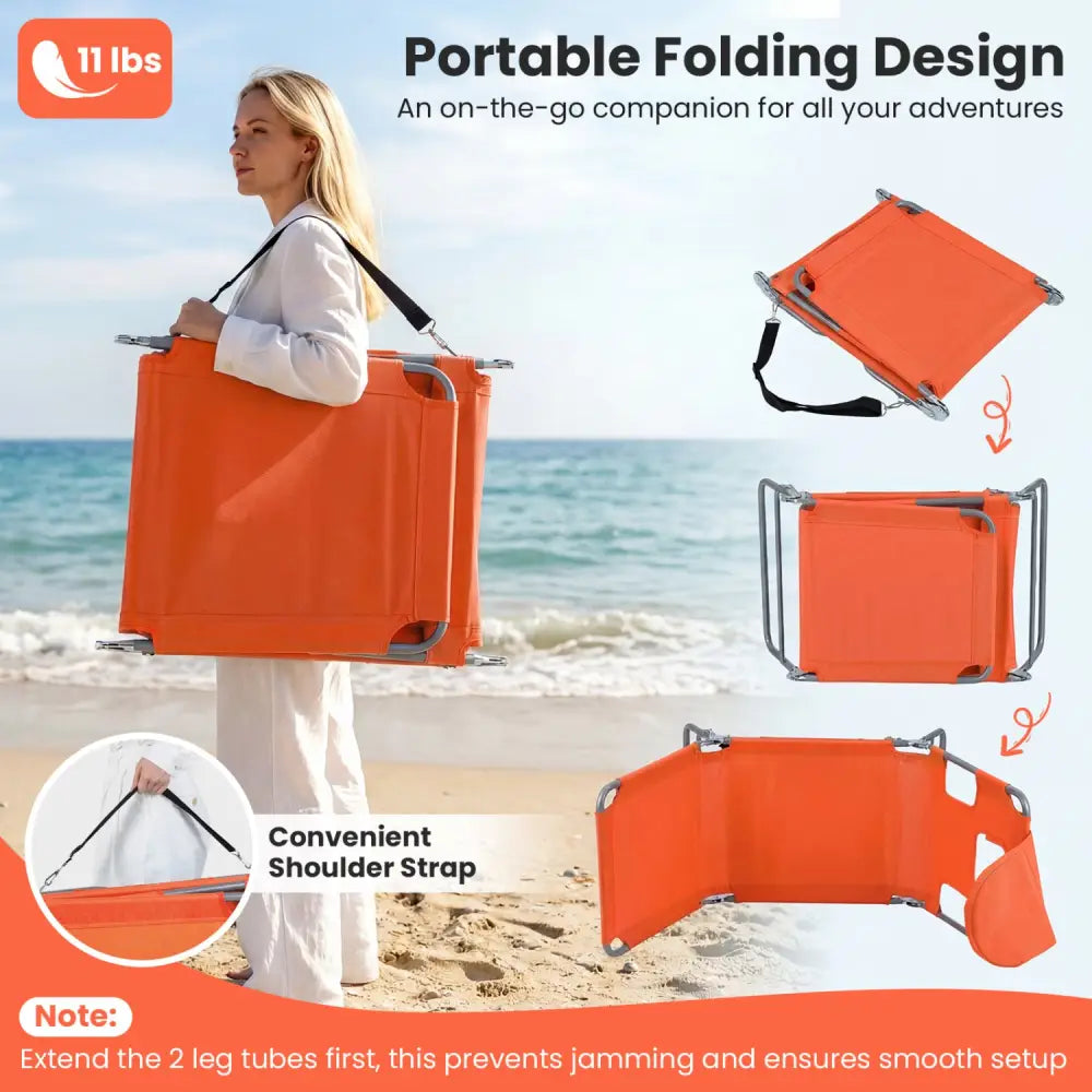 Folding Beach Lounge Chair with Adjustable Backrest for Lawn-Orange - Orange - Beach & Lawn Chairs