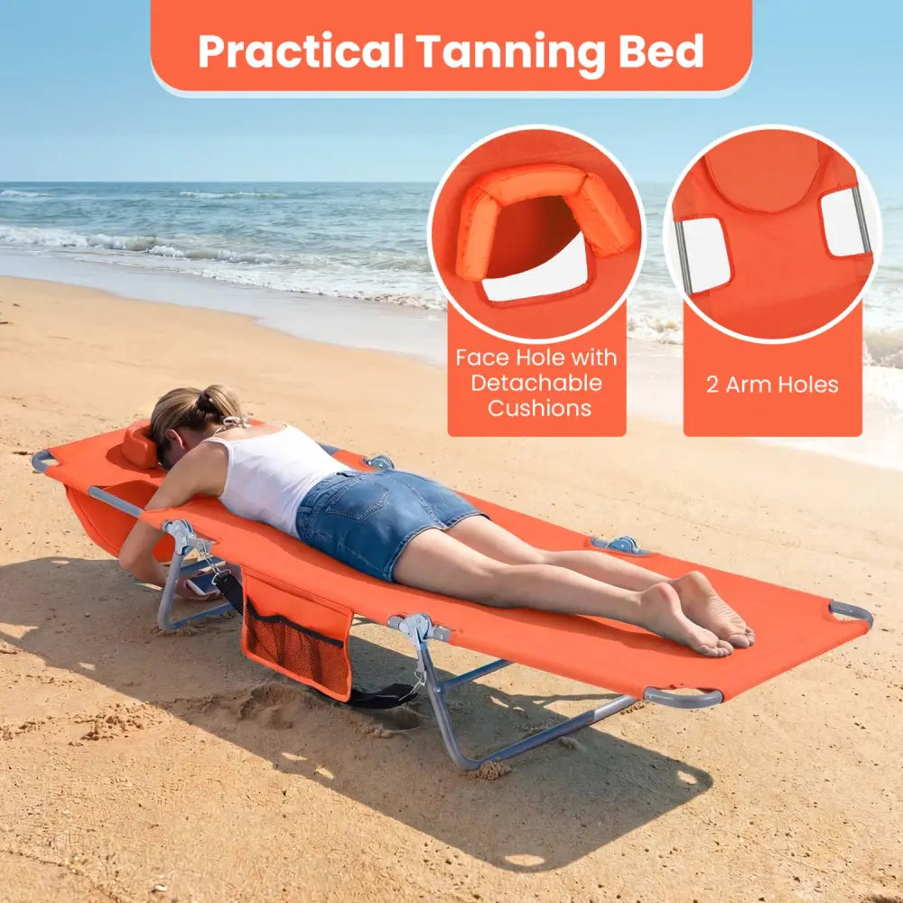 Folding Beach Lounge Chair with Adjustable Backrest for Lawn-Orange - Orange - Beach & Lawn Chairs