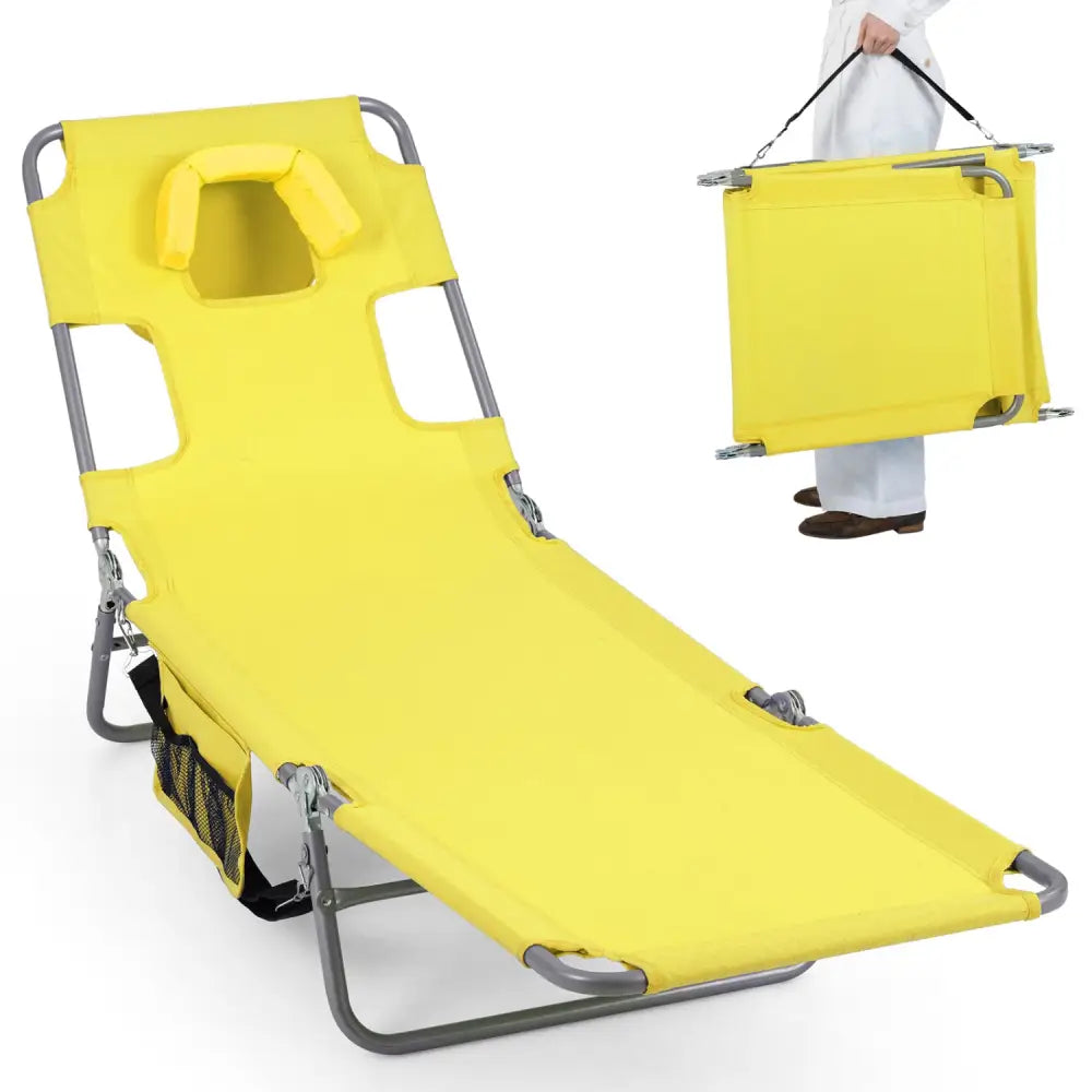 Folding Beach Lounge Chair with Adjustable Backrest for Lawn-Yellow - Yellow - Beach & Lawn Chairs