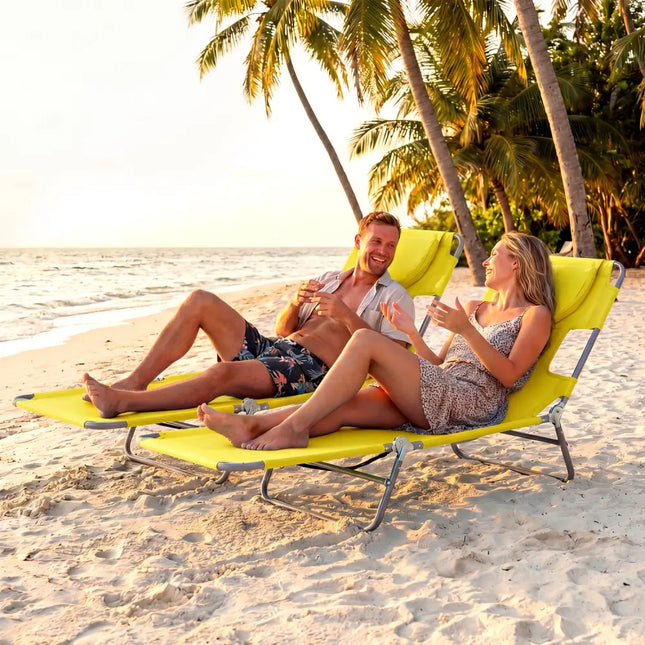 Folding Beach Lounge Chair with Adjustable Backrest for Lawn-Yellow - Yellow - Beach & Lawn Chairs