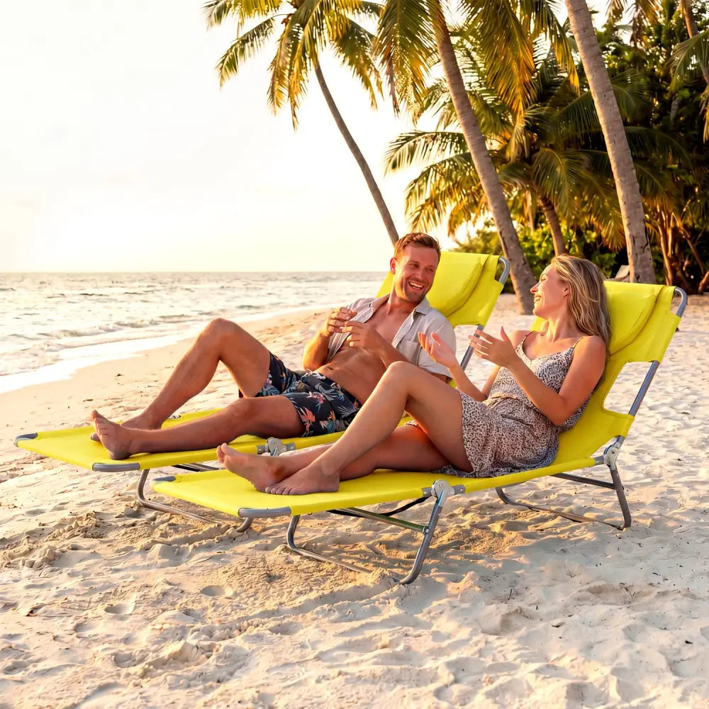 Folding Beach Lounge Chair with Adjustable Backrest for Lawn-Yellow - Yellow - Beach & Lawn Chairs