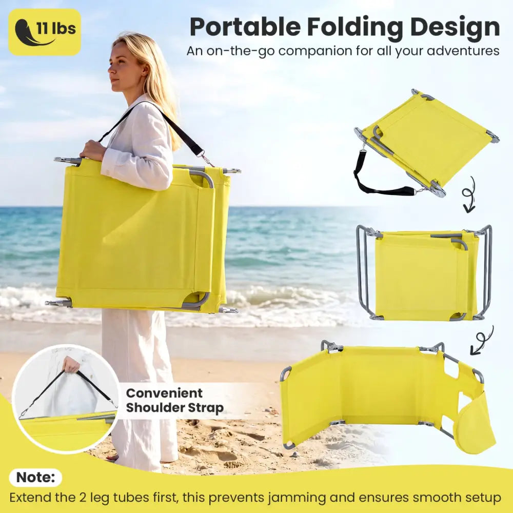 Folding Beach Lounge Chair with Adjustable Backrest for Lawn-Yellow - Yellow - Beach & Lawn Chairs