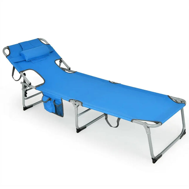 Folding Beach Lounge Chair with Pillow for Outdoor-Blue - Blue - Outdoor Chaise Lounges