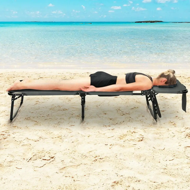 Folding Beach Lounge Chair with Pillow for Outdoor - Gray - Oasis Home Essentials