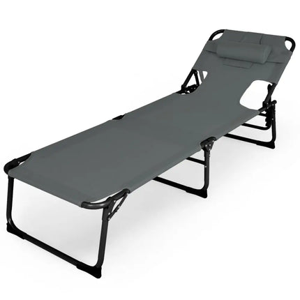 Folding Beach Lounge Chair with Pillow for Outdoor - Gray - Oasis Home Essentials