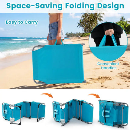 Folding Beach Lounge Chair with Pillow for Outdoor-Turquoise - Turquoise - Outdoor Chaise Lounges