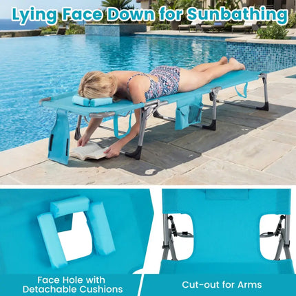 Folding Beach Lounge Chair with Pillow for Outdoor-Turquoise - Turquoise - Outdoor Chaise Lounges