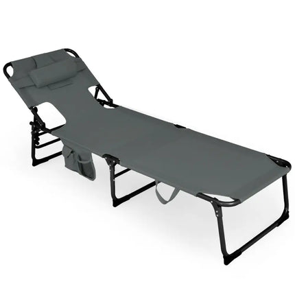 Folding Beach Lounge Chair with Pillow for OutdoorGray - Oasis Home Essentials