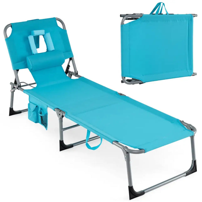 Folding Beach Lounge Chair with Pillow for OutdoorTurquoise - Turquoise - Outdoor Chaise Lounges