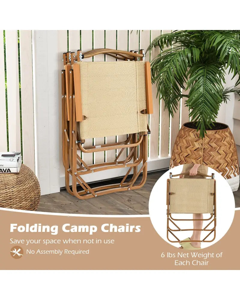 Folding Camp Chairs Set of 2 Lightweight Beach Chairs-Beige - Beige - Beach & Lawn Chairs