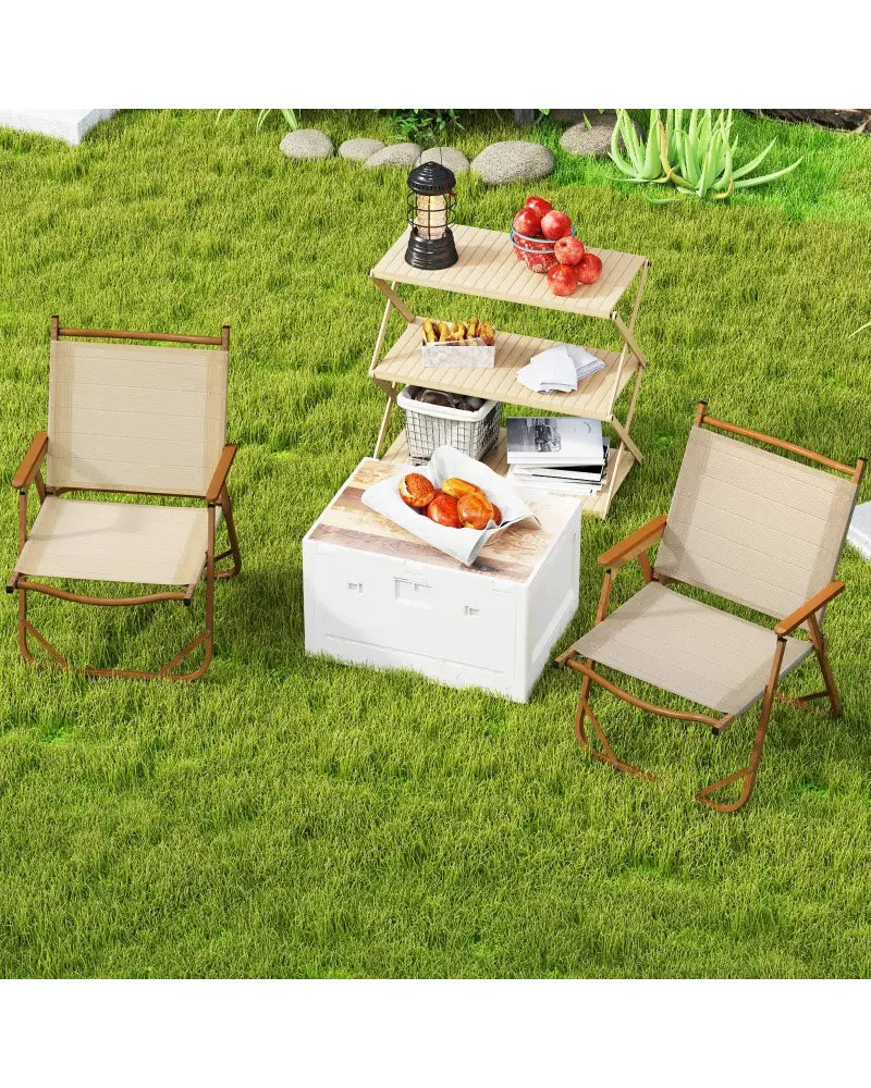 Folding Camp Chairs Set of 2 Lightweight Beach Chairs-Beige - Beige - Beach & Lawn Chairs