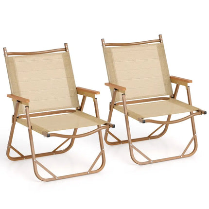 Folding Camp Chairs Set of 2 Lightweight Beach Chairs-Beige - Beige - Beach & Lawn Chairs