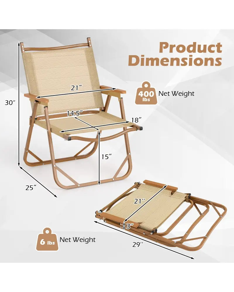 Folding Camp Chairs Set of 2 Lightweight Beach Chairs-Beige - Beige - Beach & Lawn Chairs