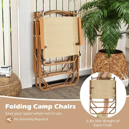 Folding Camp Chairs Set of 2 Lightweight Beach Chairs-Beige - Beige - Beach & Lawn Chairs