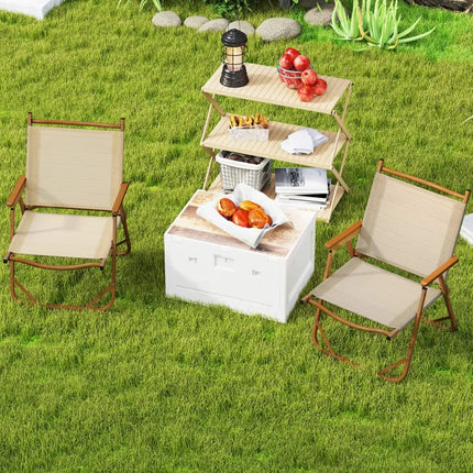 Folding Camp Chairs Set of 2 Lightweight Beach Chairs-Beige - Beige - Beach & Lawn Chairs