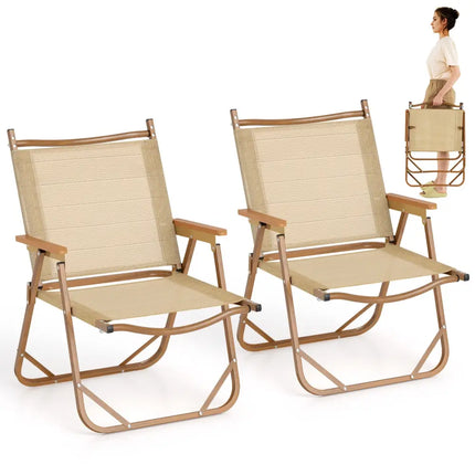 Folding Camp Chairs Set of 2 Lightweight Beach Chairs-Beige - Beige - Beach & Lawn Chairs