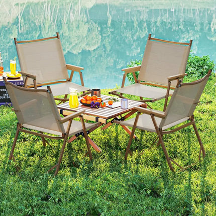Folding Camp Chairs Set of 2 Lightweight Beach Chairs-Beige - Beige - Beach & Lawn Chairs