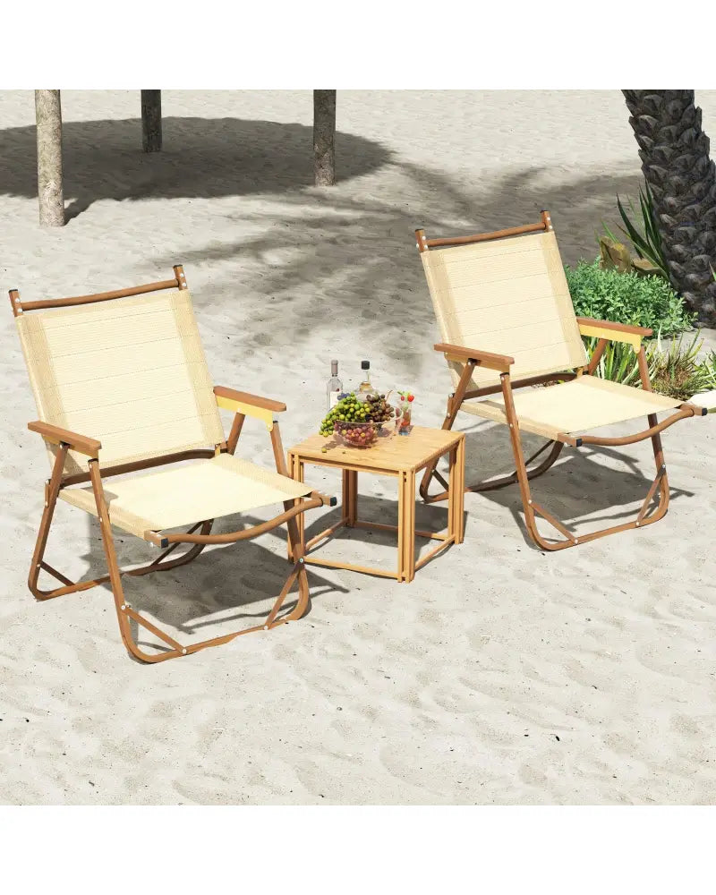 Folding Camp Chairs Set of 2 Lightweight Beach Chairs-Beige - Beige - Beach & Lawn Chairs