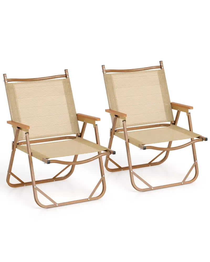 Folding Camp Chairs Set of 2 Lightweight Beach Chairs-Beige - Beige - Beach & Lawn Chairs