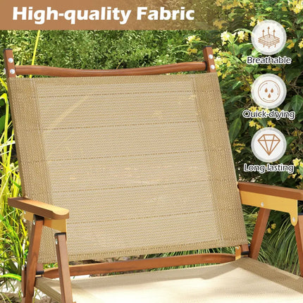 Folding Camp Chairs Set of 2 Lightweight Beach Chairs-Beige - Beige - Beach & Lawn Chairs