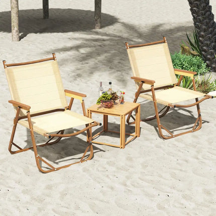 Folding Camp Chairs Set of 2 Lightweight Beach Chairs-Beige - Beige - Beach & Lawn Chairs