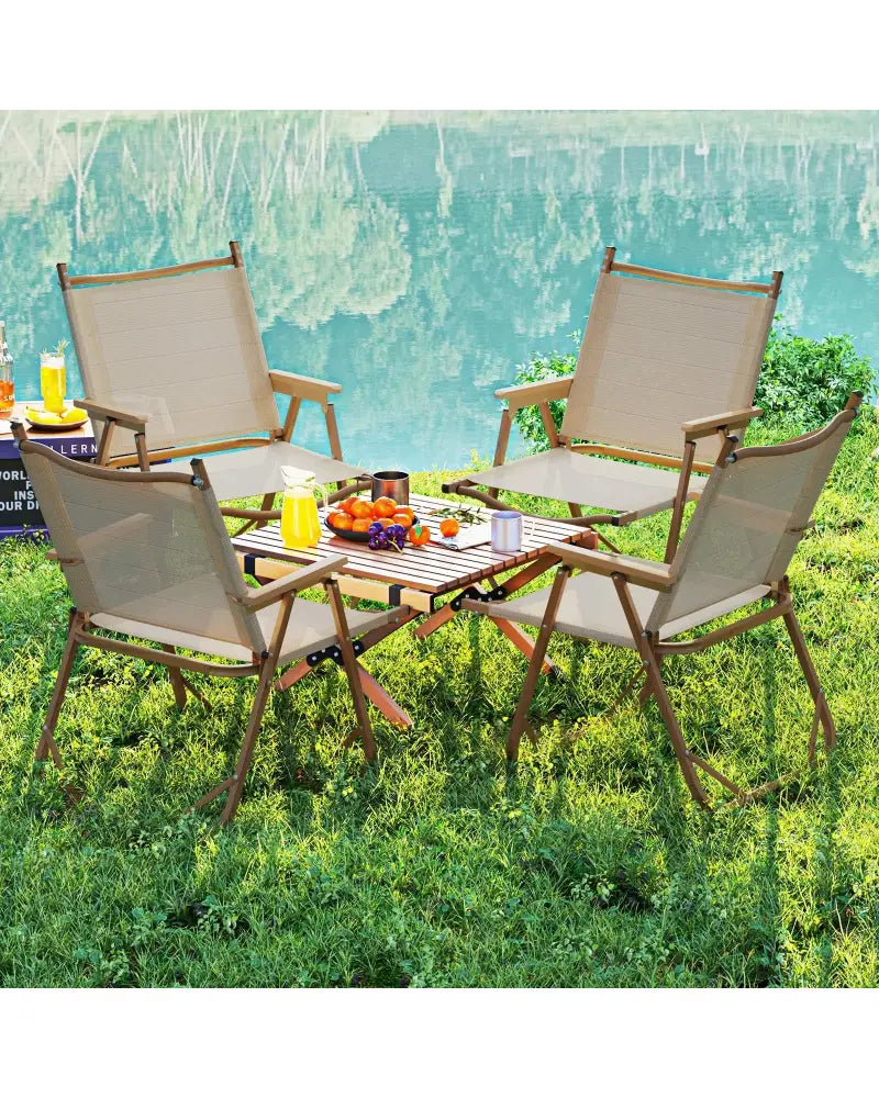 Folding Camp Chairs Set of 2 Lightweight Beach Chairs-Beige - Beige - Beach & Lawn Chairs