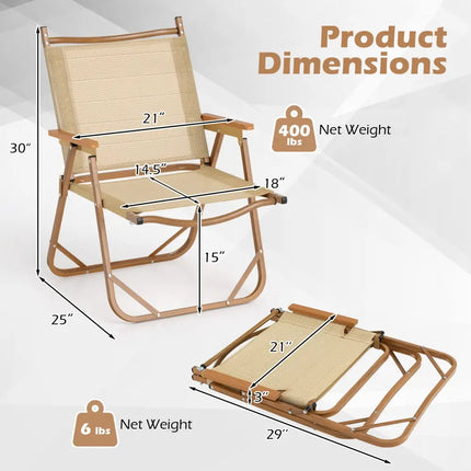 Folding Camp Chairs Set of 2 Lightweight Beach Chairs-Beige - Beige - Beach & Lawn Chairs