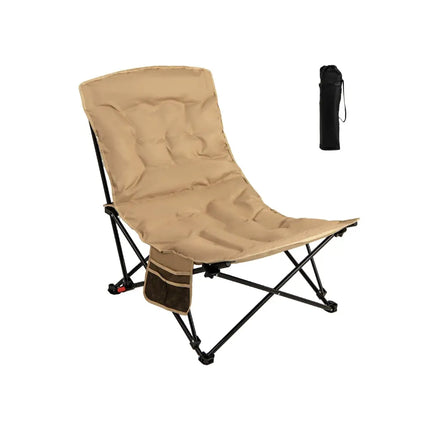 Folding Camping Chair for Adults with Adjustable Backrest and Carrying Bag-Khaki - Khaki - Camping Furniture