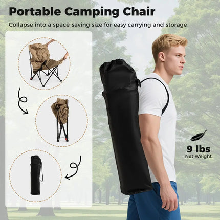 Folding Camping Chair for Adults with Adjustable Backrest and Carrying Bag-Khaki - Khaki - Camping Furniture
