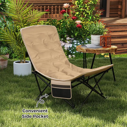 Folding Camping Chair for Adults with Adjustable Backrest and Carrying Bag-Khaki - Khaki - Camping Furniture