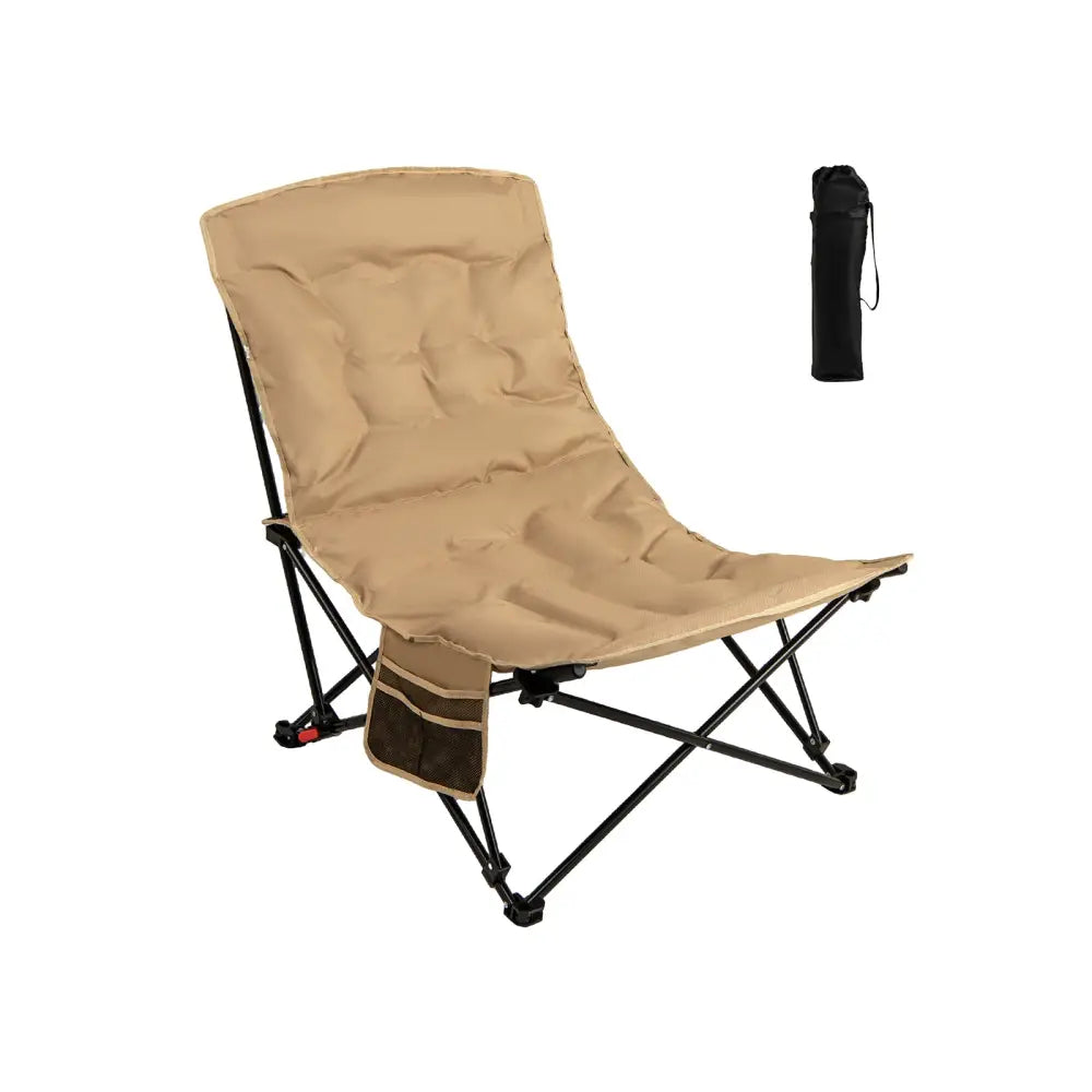 Folding Camping Chair for Adults with Adjustable Backrest and Carrying Bag-Khaki - Khaki - Camping Furniture