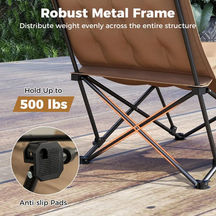 Folding Camping Chair for Adults with Adjustable Backrest and Carrying Bag-Khaki - Khaki - Camping Furniture