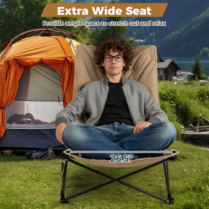 Folding Camping Chair for Adults with Adjustable Backrest and Carrying Bag-Khaki - Khaki - Camping Furniture
