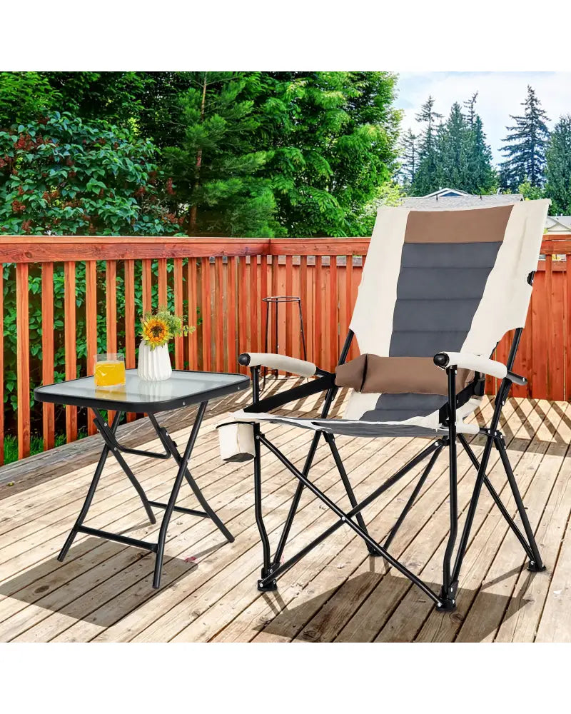 Folding Camping Chair with Cup Holder Armrest and Lumbar Pillow - Multicolor - Camping Furniture