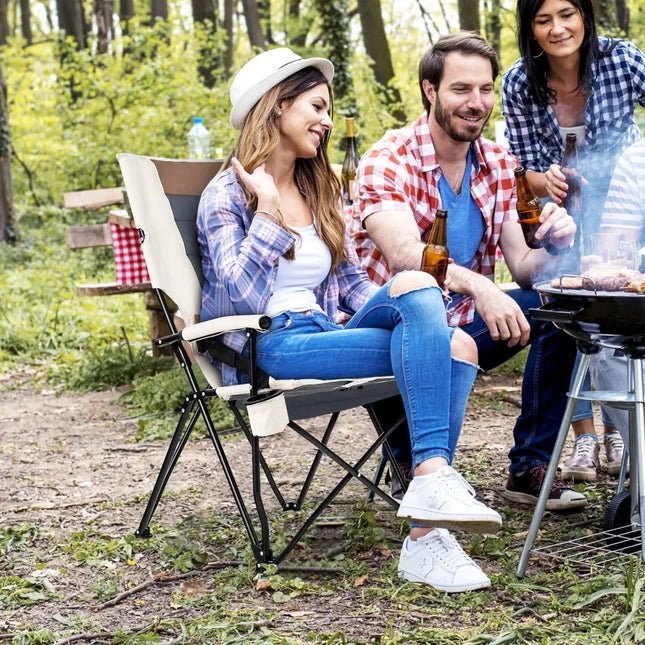 Folding Camping Chair with Cup Holder Armrest and Lumbar Pillow - Multicolor - Camping Furniture