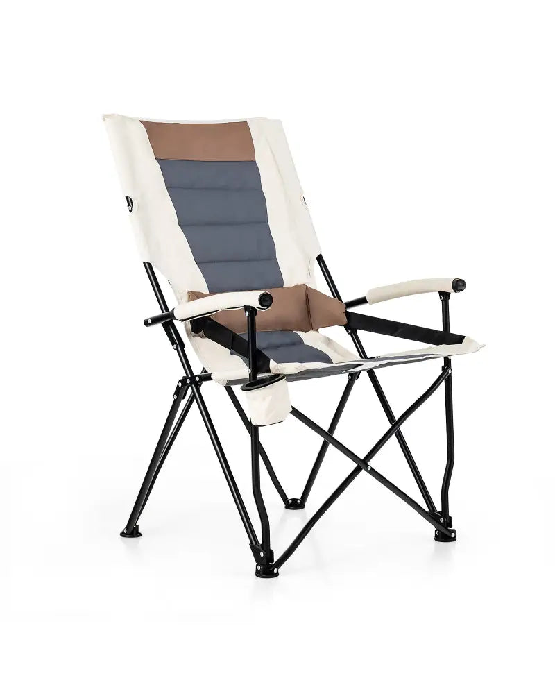 Folding Camping Chair with Cup Holder Armrest and Lumbar Pillow - Multicolor - Camping Furniture