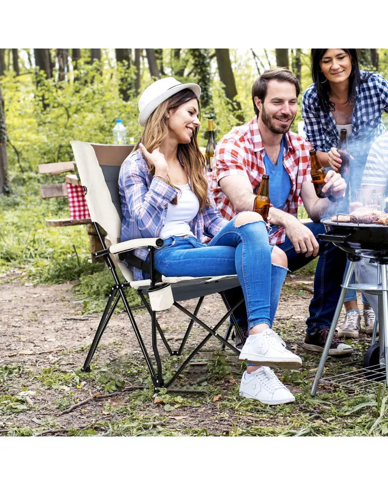 Folding Camping Chair with Cup Holder Armrest and Lumbar Pillow - Multicolor - Camping Furniture