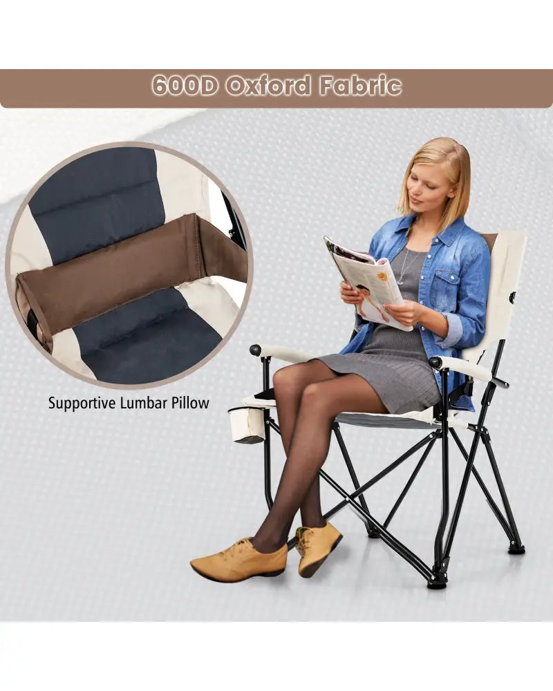 Folding Camping Chair with Cup Holder Armrest and Lumbar Pillow - Multicolor - Camping Furniture